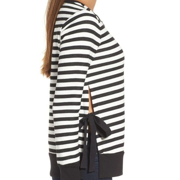 Gibson Black and White Striped Side Tie Sweatshirt - Picture 2 of 3